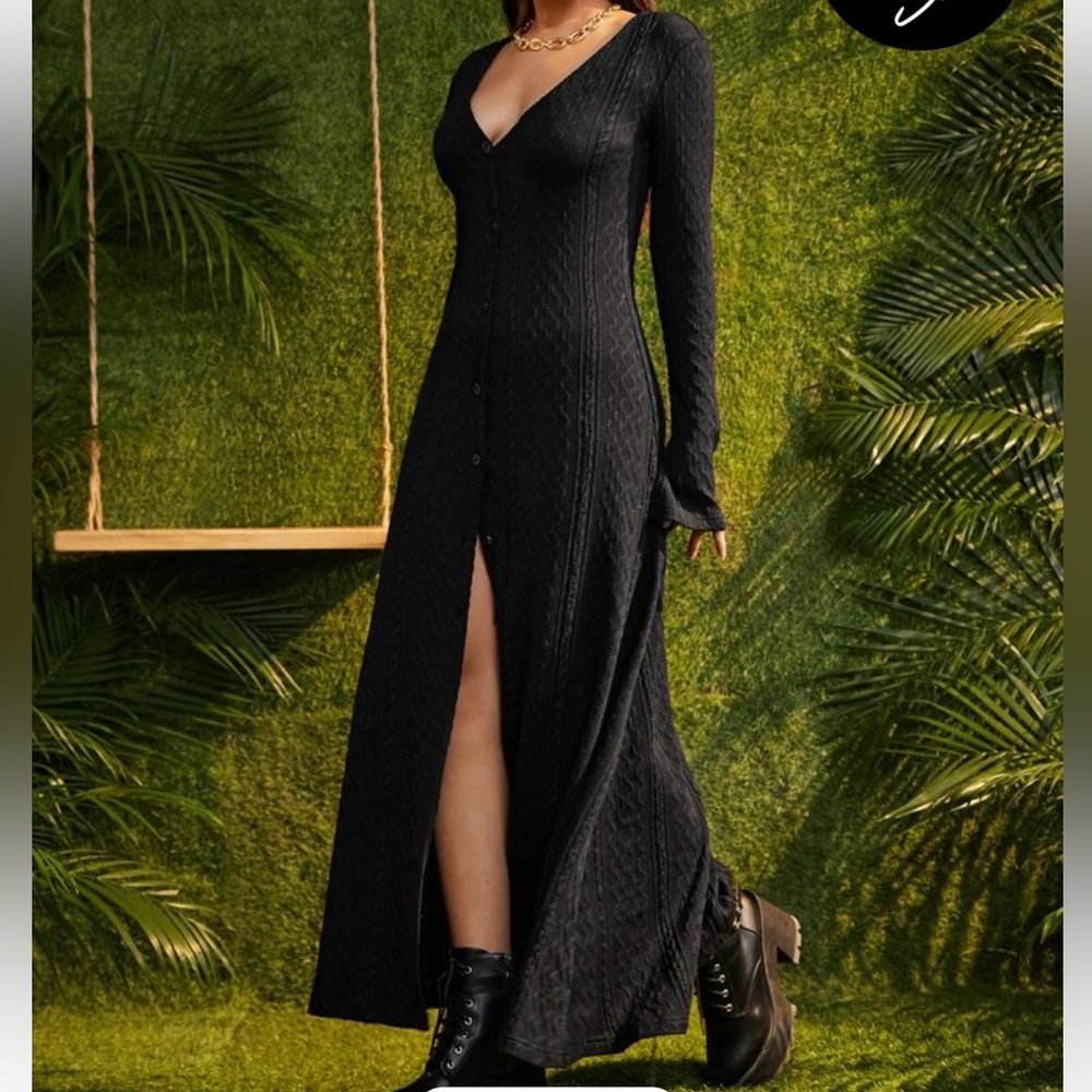 Textured flounce button up dress